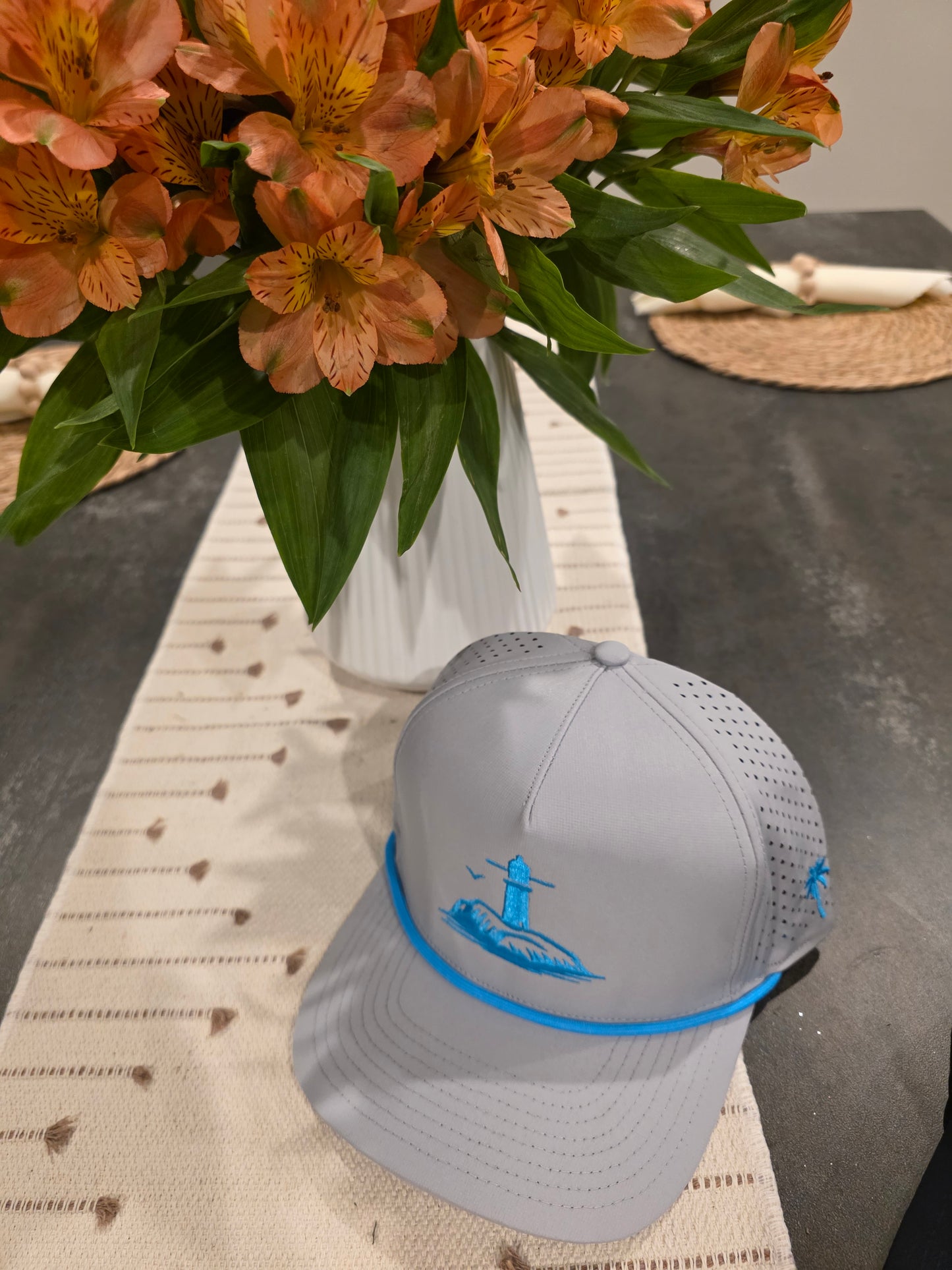 Light blue on Grey Island golf hat